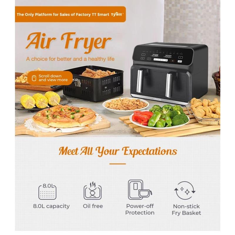 ZCWA Double-basket Air Fryer 8L 1700W Multifunctional Low Oil And Light Fat Fryer Intelligent NTC Precise Temperature Control