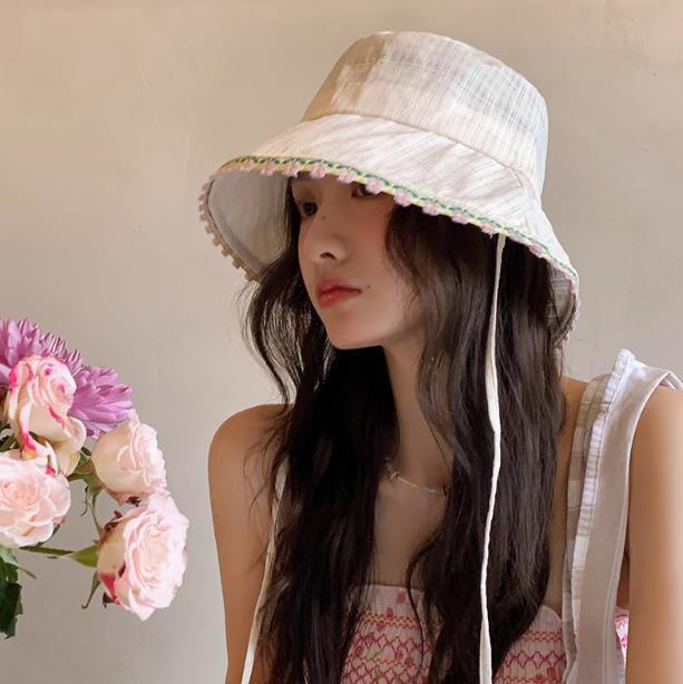 Spring & Summer Korean Style Lace Trim Women's Sun Protection Bucket Hat