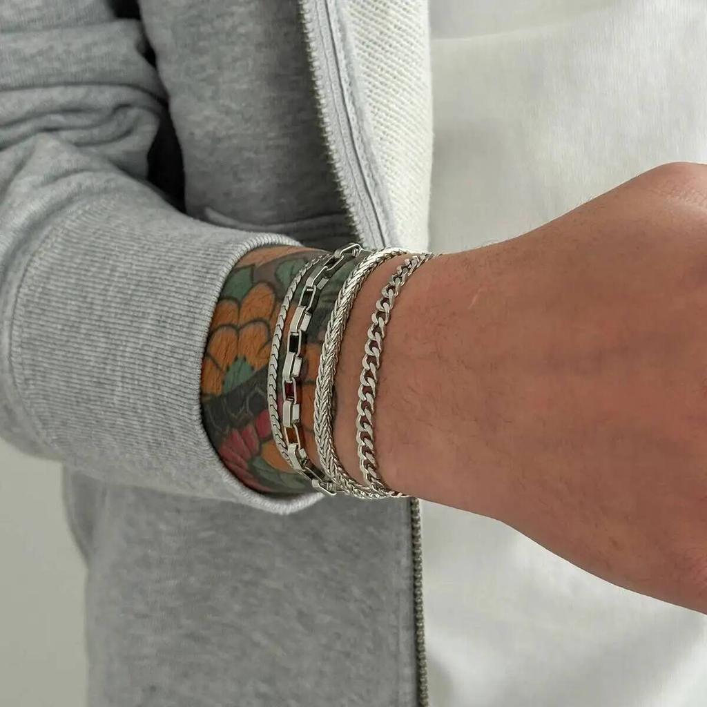 SHIXIN 4pcs/set Trendy Silver Color Cuban Chain Bracelet Men Hip-hop Adjustable Multi-layer Twisted Chain Bangle Male Jewelry