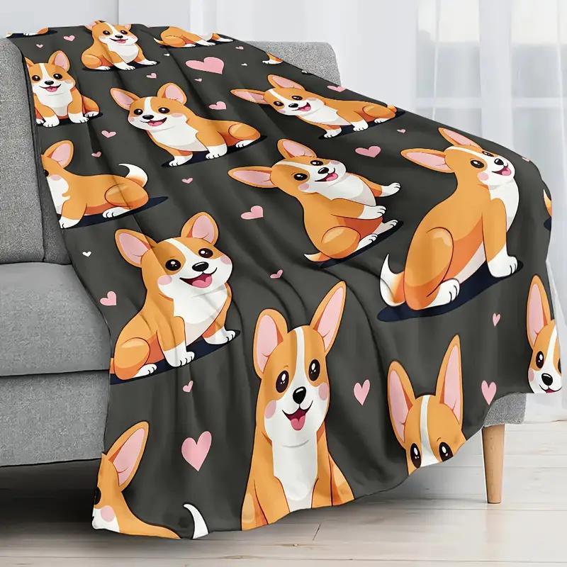 Corgi Flannel Blanket - for Sofa, Travel, Bed, Camping, Office, Decoration, Comfort and Warmth - Christmas