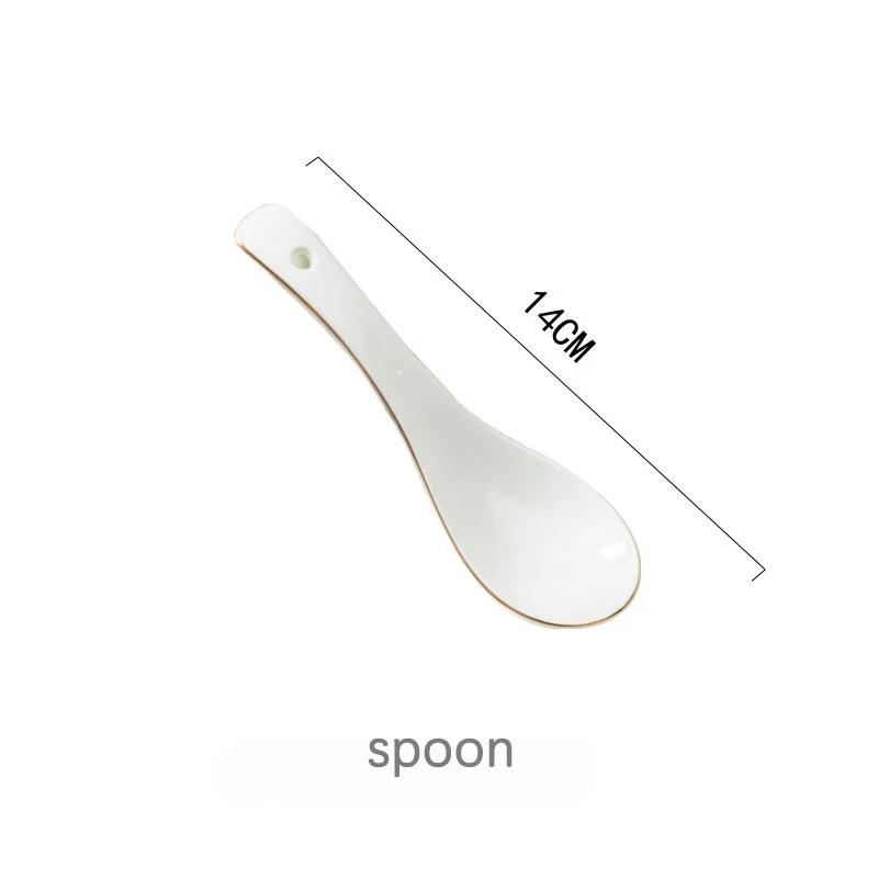 Gilt Rim White Porcelain Dinner Tray Food Dishes Rice Salad Noodles Bowl Ceramic Plates Bowls Kitchen Plates Ceramic Tableware