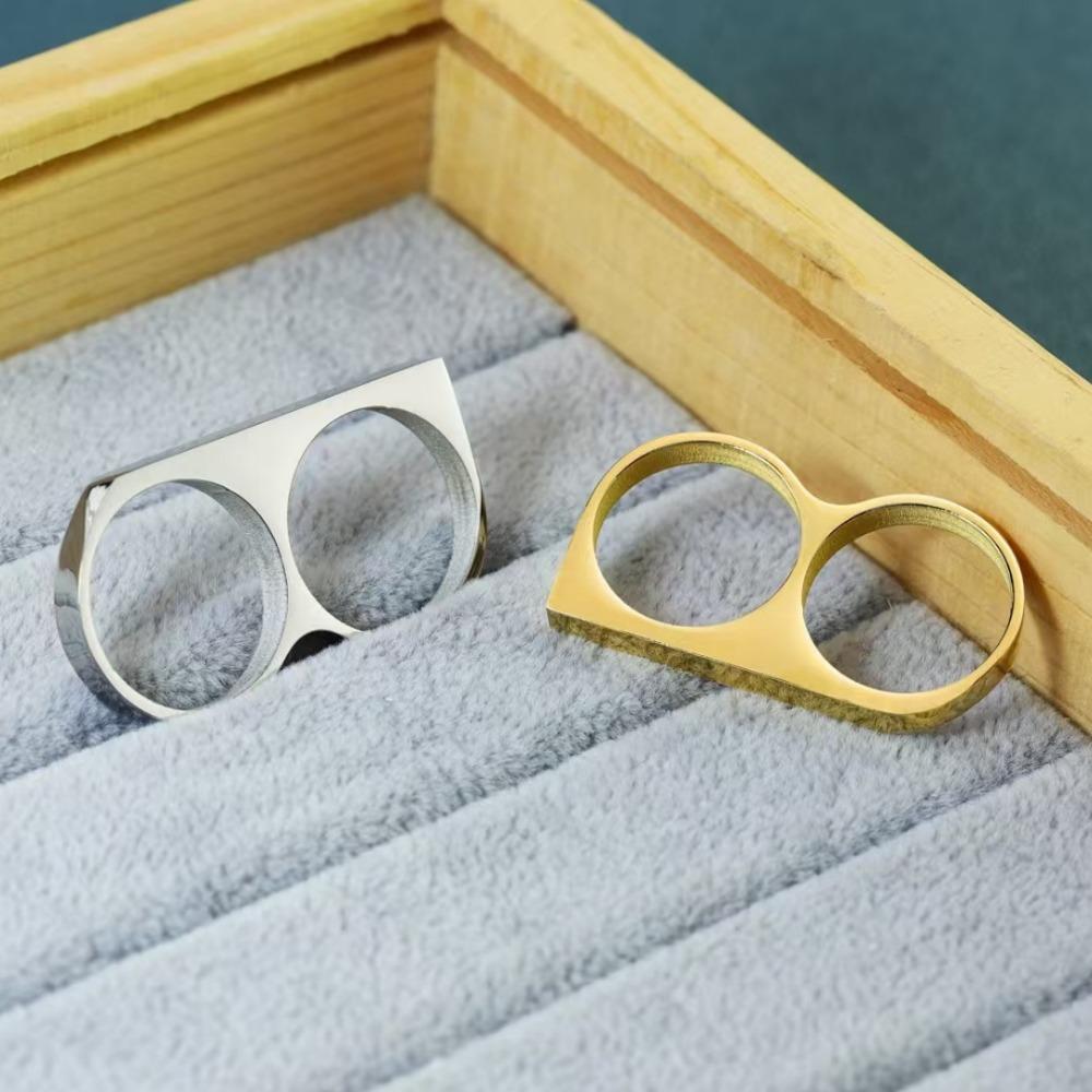 Men's Personality Ring, Disco Accessory Double Finger Alloy Ring Fashionable Stylish Hand Jewelry