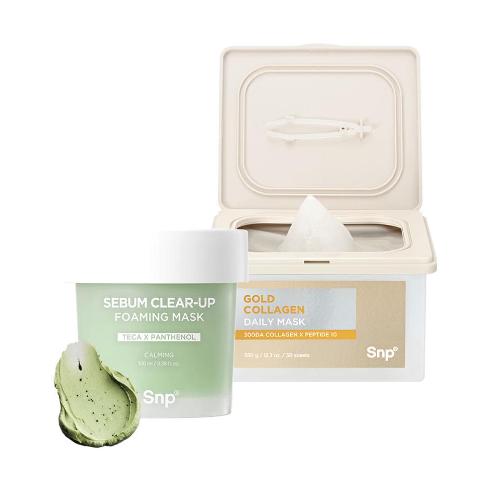 SNP Gold Collagen Mask 30 Sheets + TECA Panthenol Sebum Clearing Mask Set