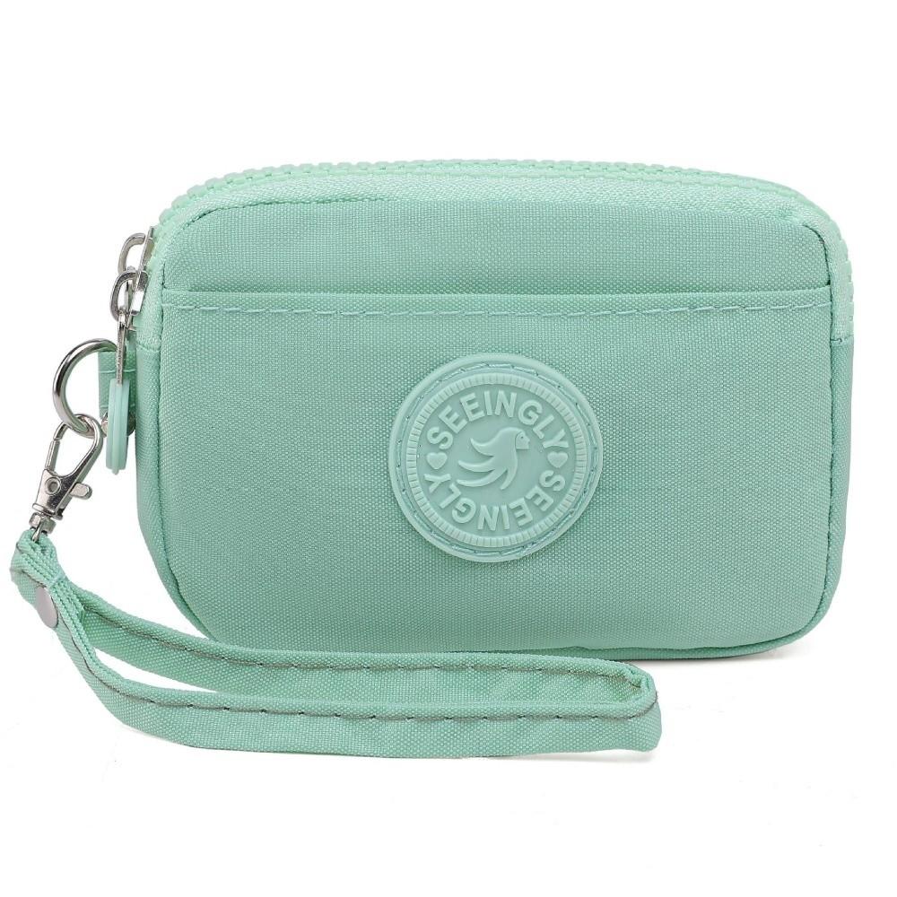 New Solid Color Women Wallet with Lanyard Waterproof Credit Card Holder Nylon Double Layer Mobile Phone Bag Ladies