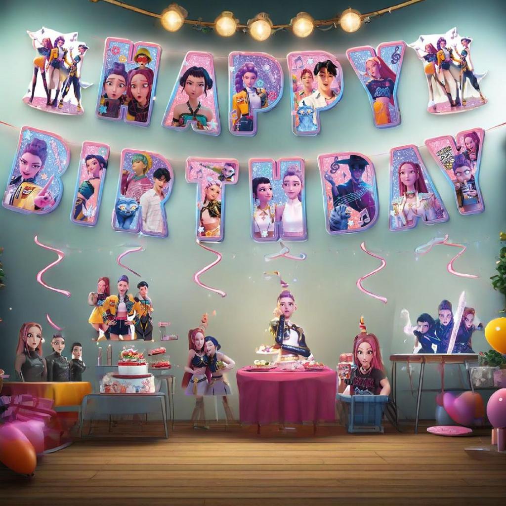 Birthday Theme Party Decoration Banner Pull Flag Cake Flag Balloon- Set