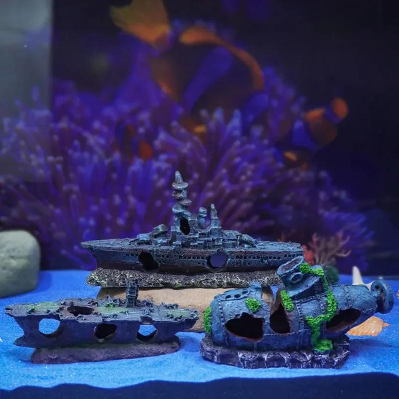 A Top Quality Aquarium Fish Tank Decorations Landscape Pirate Ship Wreck Ship Vintage Resin Design Boat Aquarium Accessorie Home