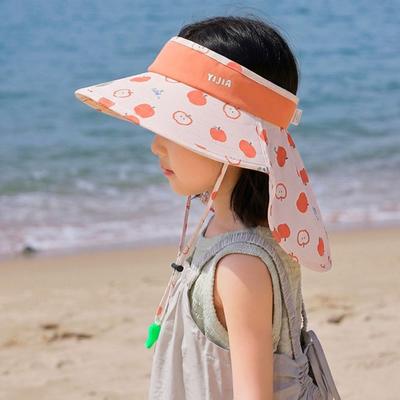 Extended Shawl Empty Top Cap Ice Silk Kids Whistle Sunscreen Hat Children Beach Cap  Spring