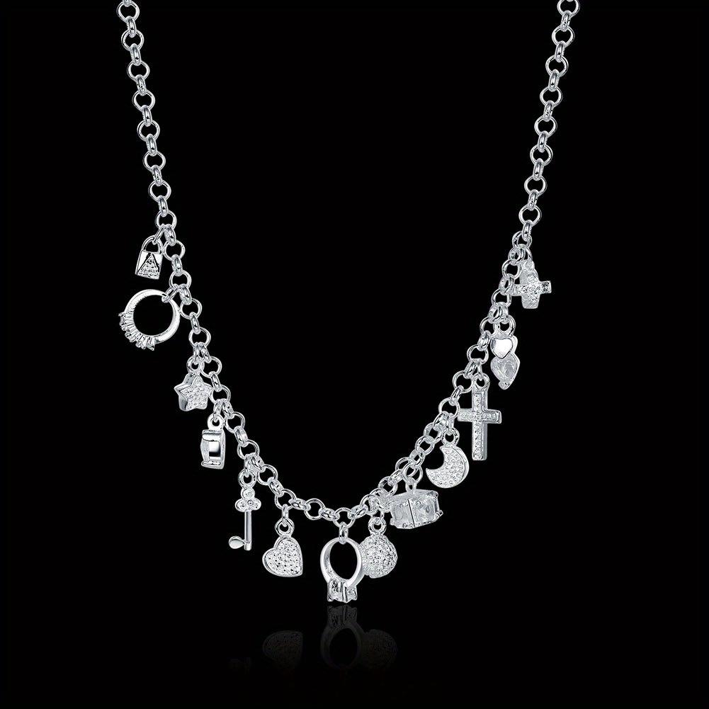 Charms   Copper 45cm 18inch Chain Necklace Pendant Multi-Element for women men lady Fashion Cross/Moon/Stars/Lock/Key