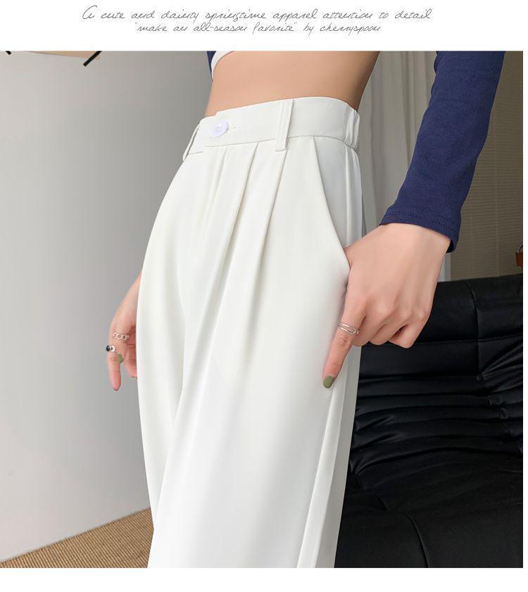 Women's Black High Waist Wide Leg Pants for Spring/Autumn - Petite Fit, Elegant Draping, Straight or Narrow Leg Options