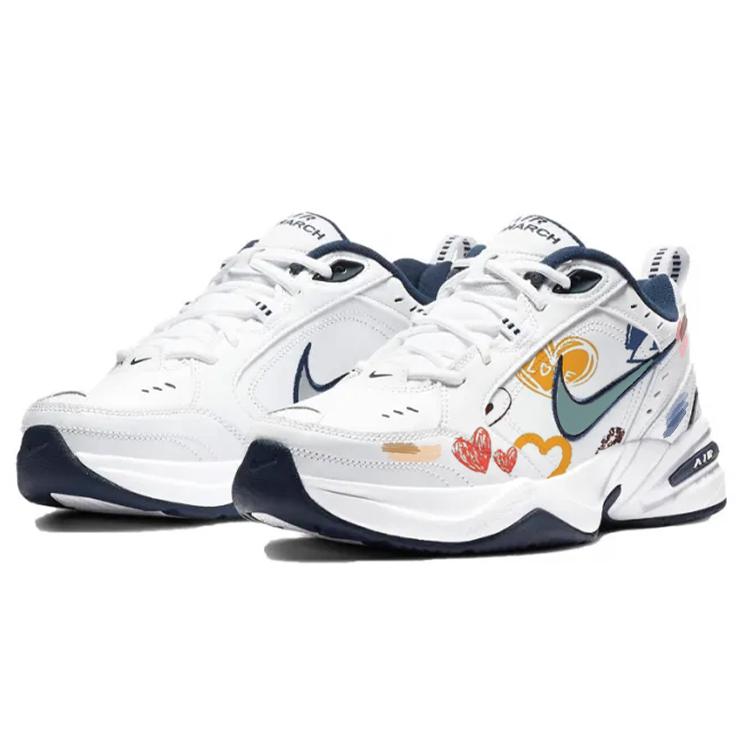 Nike Air Monarch 4 Slip Resistant Abrasion Resistant Support Low Top Chunky Sneakers Unisex Blue White 415445-102(Team10-)