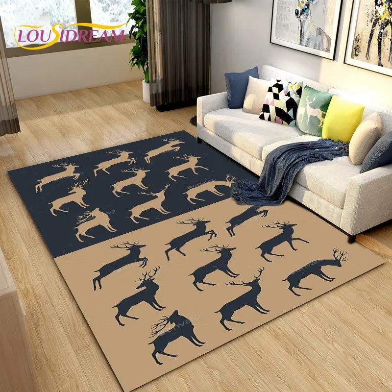 Tapete de área de rena nórdica de alce de desenho animado 3D, tapete de carpete para sala de estar, quarto, sofá, capacho decorativo, tapete de chão antiderrapante para brincadeira de criança