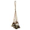 Vintage Bronze Bell Craft Bohemian Metal Pendant with Wooden Beads & Jute Rope, Retro Rustic Garden Chime Hanging Wind for Home Window Door