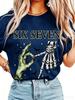 Polyester  100% Women Men Six Seven Skeleton Zombie Hands Graphic T-Shirt Halloween Bat Print Retro Short Sleeve Casual Tee