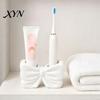 Bathroom Storage Cup 3D Printed Bow Toothbrush Holder, Adhesive with Dual Holes for Pink White Organizer & Toothpaste, Cute Decor, Minimalist