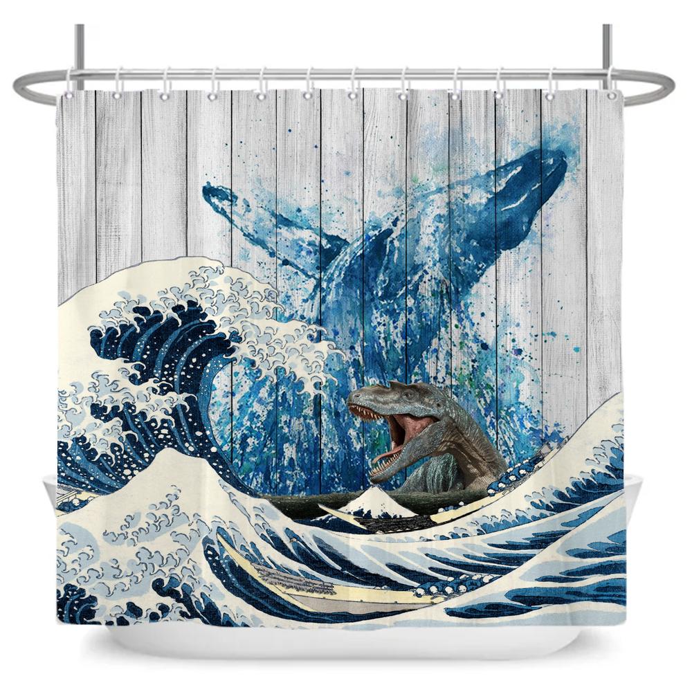 Lustiger Hund Dinosaurier Wasserdichter Polyester Duschvorhang Mit Haken Für Badewanne Kreativität Badezimmer Sichtschutz Heimdekoration Wandtuch