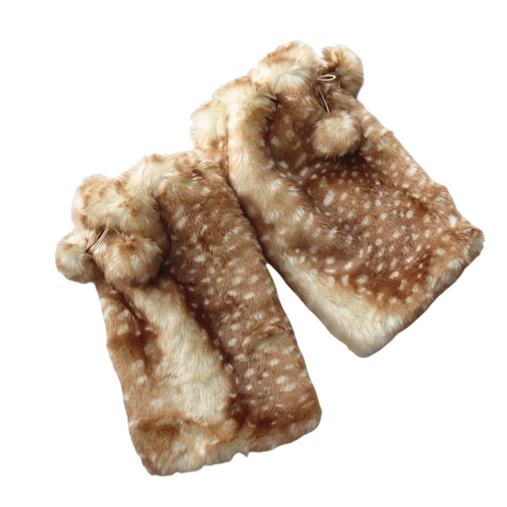 Furry Leg Warmer for Girls Cartoon Deer with Lace Brim Oversized Headgear Lovely Hat Cosplay Photo Props