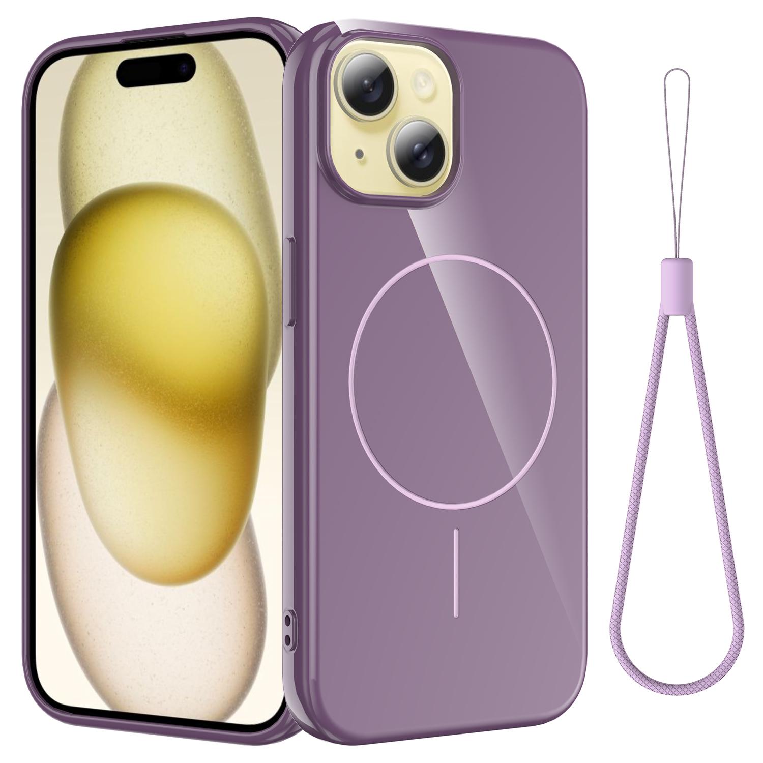 

For iPhone 15 Plus Magnetic Case Compatible with MagSafe TPU Phone Back Cover with Lanyard Purple