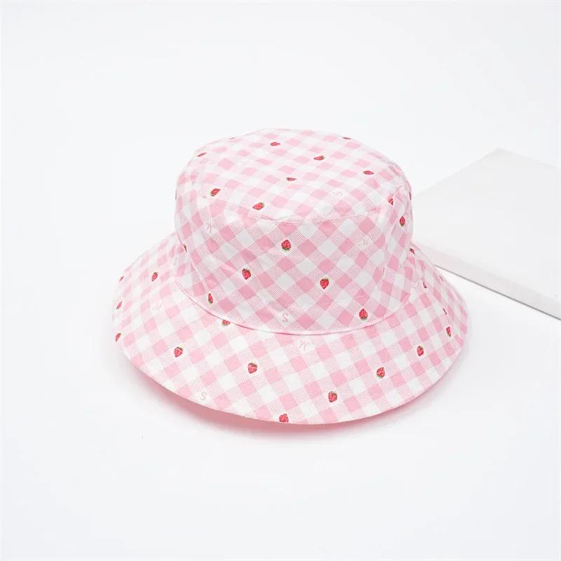 1-12Year Kids Fisherman Hat Pink Print Girl Baby Bucket Hats Cotton Breathable UV Protection Basin Cap Children Sunshade Visors