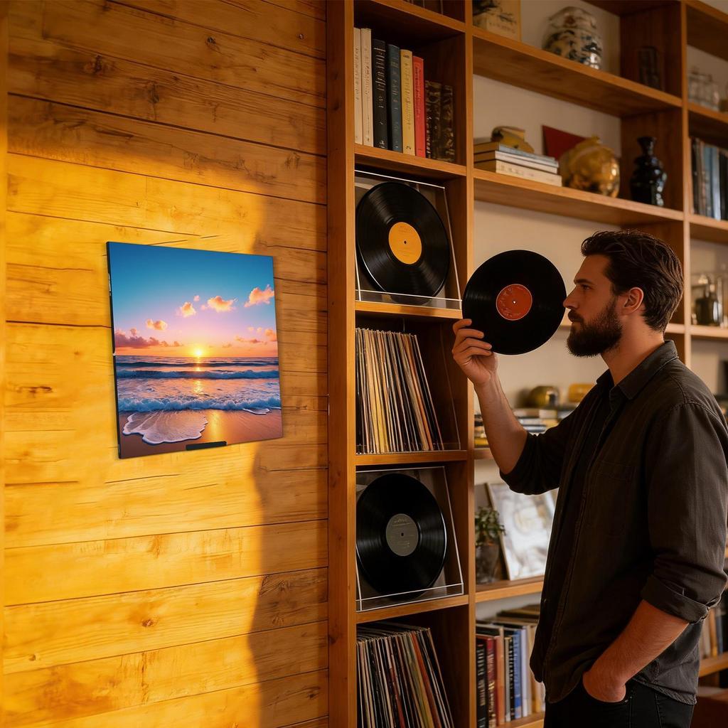 4 Stück Schwarzes Vinyl-Schallplatten-Display-Rack Wand-Acryl-Schallplattenregal Klebende Schallplatten-Wandhalterung Geeignet für 1LP und 2LP Schallplatten