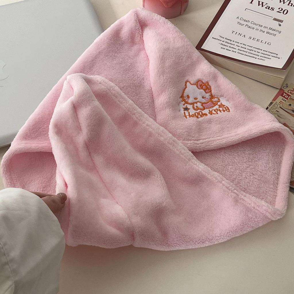 Naughty KT Cat Pink Quick-Dry Coral Fleece Hair Towel Cap