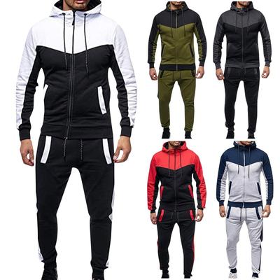 2024 New European and American Autumn and Winter Men's Hooded Color Blocked Casual Sports Cardigan Set