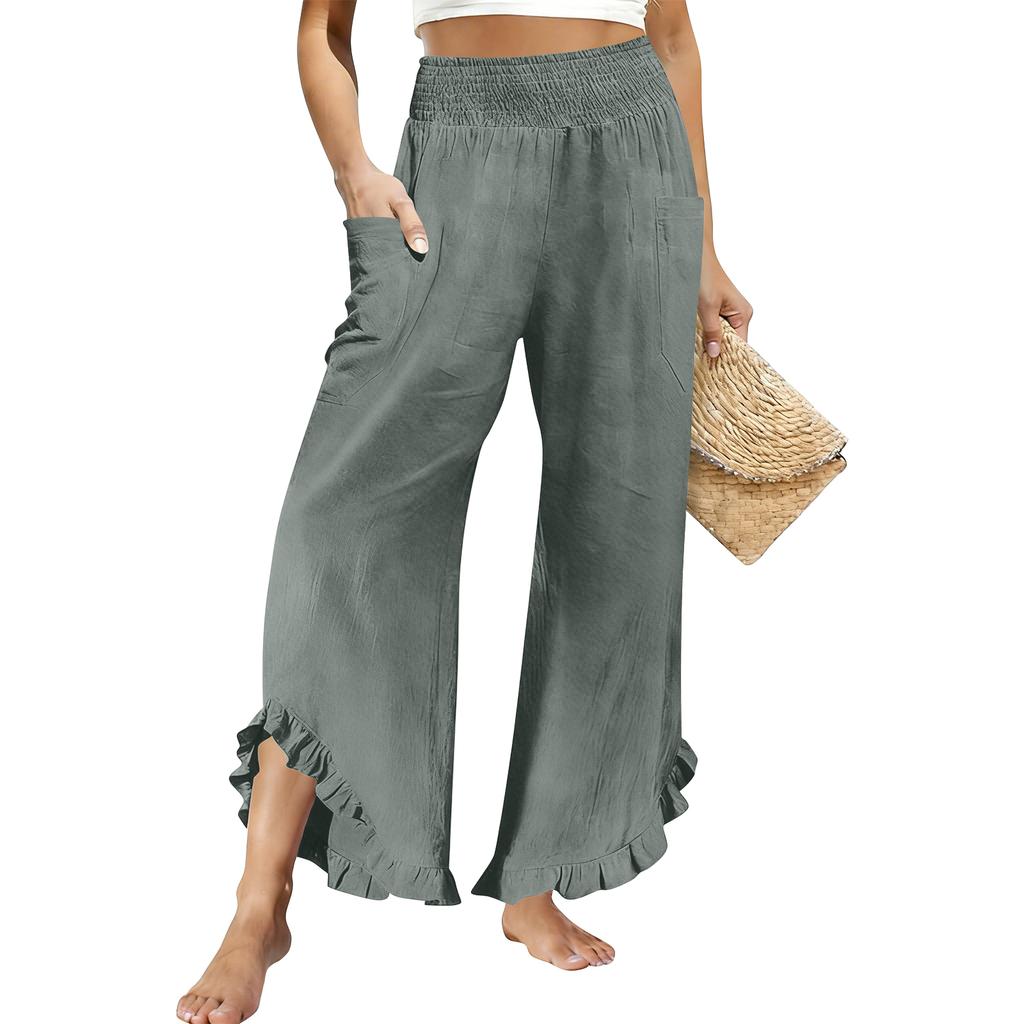 Women's Loose-fitting Wide-leg Pants, Casual Loose-fitting Pants, High-elastic Waistband, Long Pants With Pockets
