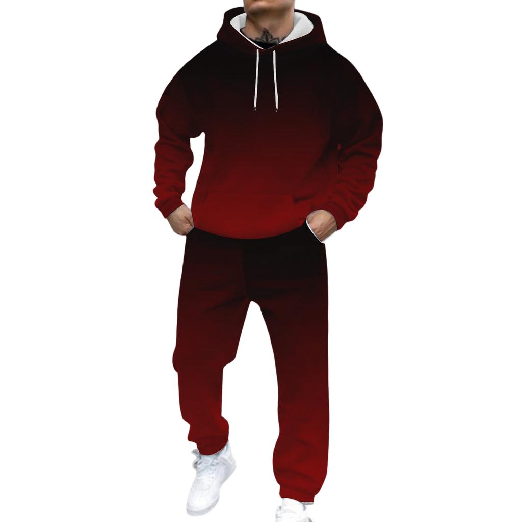 Men's Casual And Personalized Printed Long-sleeved Hooded Sweatshirt, Men's Sports Sweatshirt And Sweatpants Two-piece Set