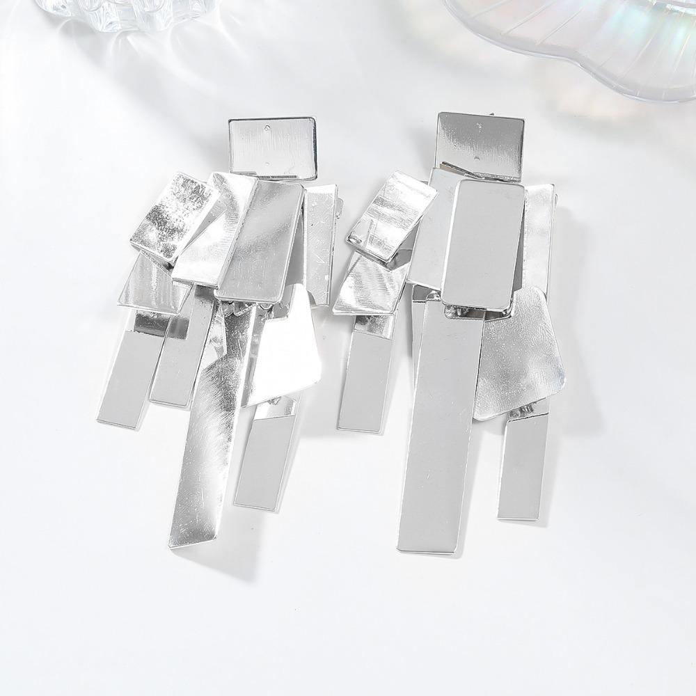 Elegant Exaggerated Ear Studs Zinc Zinc Alloy Square Tassels Eardrops Big Golden Dangle Earrings Girls