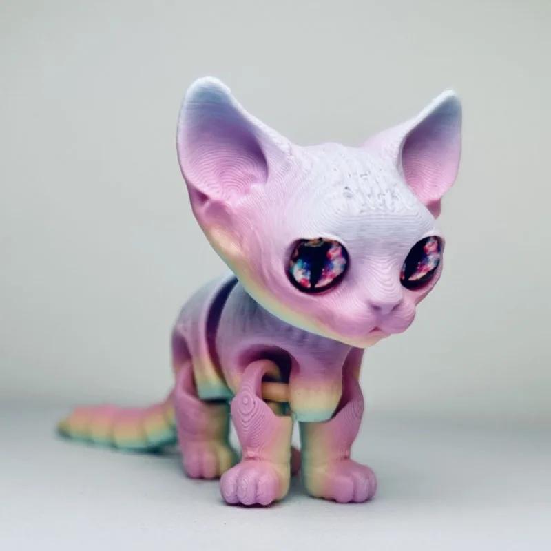 3D Printed Siamese Cat Movable Joint Fidget Toy Stress Relief Decompression Desktop Ornament Kid Figure Toy for Adults Kids Gift