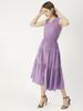 Moomaya Solid Cotton Sleeveless Dress, V-Neck Smocked Waist Tiered Midi