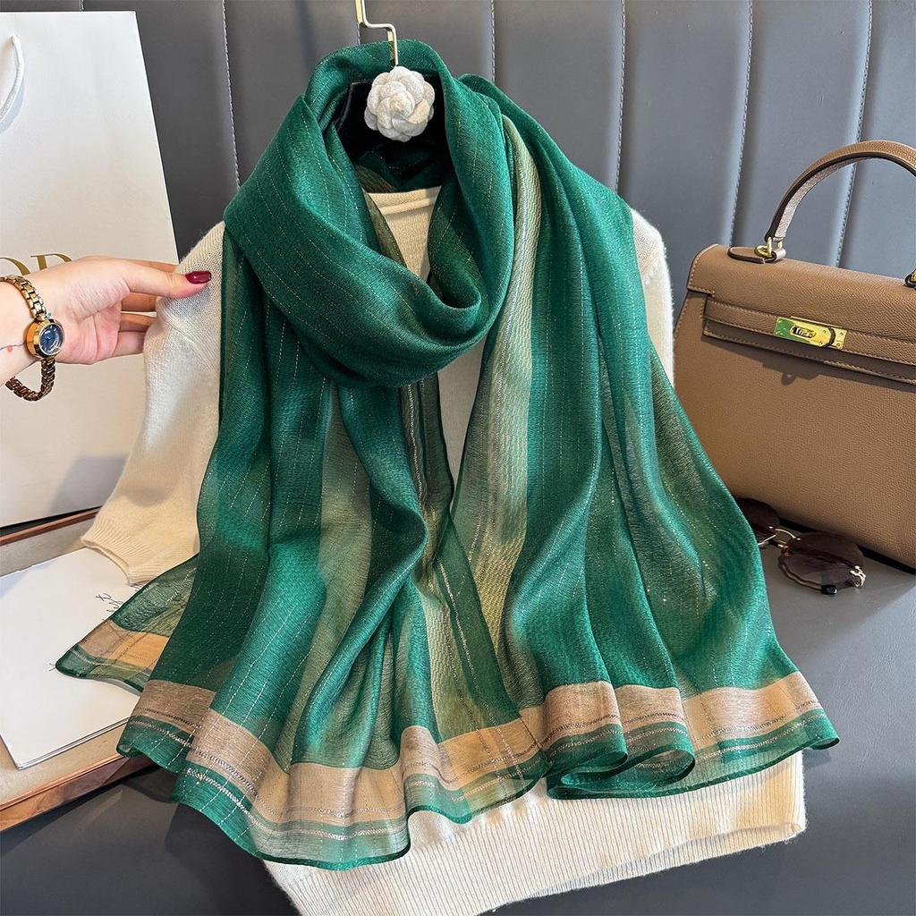 Women's Silk Scarf: High-End Korean Style Gold Thread, Autumn/Winter Shawl