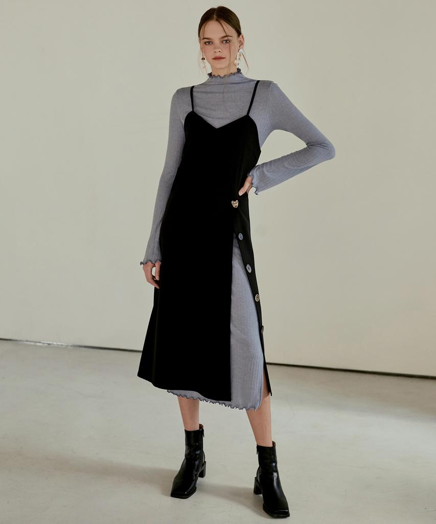 Etmont Slip Button Point Dress Black