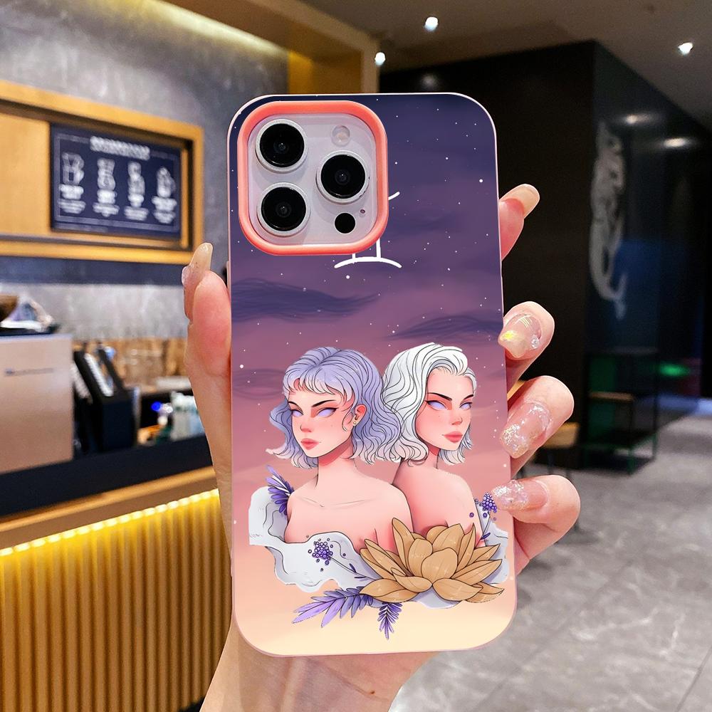 

Zodiac Sign Gemini Phone Case for iPhone 17 16 15 14 13 12 11 Air Pro Max Plus Jelly Double layer Pink Cover iPhone 15