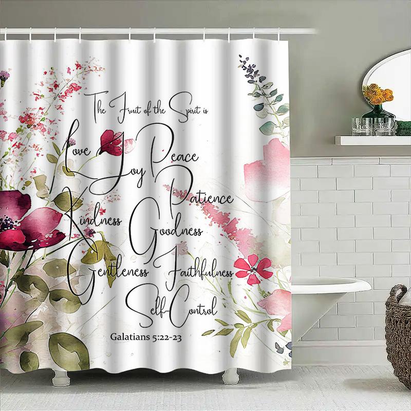 Bright Orange Blue Shower Curtain Decorative Bath Curtains with Floral Print Waterproof Fabric for Bathroom (Size: W72 X L84)
