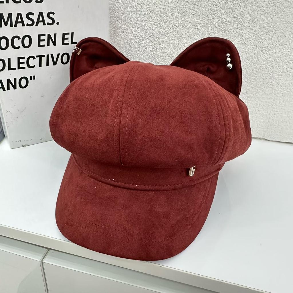 Cute cartoon ears octagonal hat children autumn fashion show face little painter hat sweet versatile newsboy hat