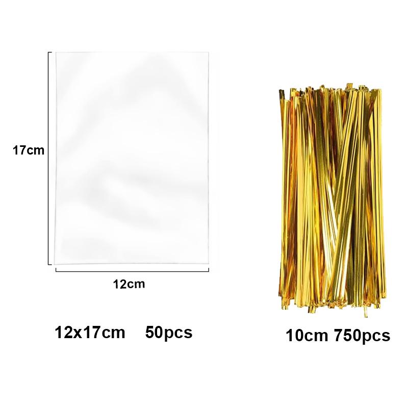 50/100 peças de sacos de celofane transparentes, sacos plásticos opp transparentes, pirulitos de doces, biscoitos, sacos de embrulho para presente, suprimentos de panificação para lembrancinhas de festa