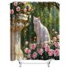 Graceful White Cat With Pink Roses Shower Curtain Waterproof Bathroom Curtain For Shower And Bathtub Complimentary Hook