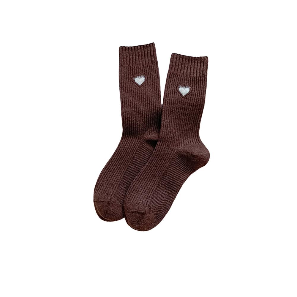 Boneless Cashmere Socks, Thickened Warm Mid-calf Socks, Thickened Heart-embroidered Warm Pile Socks for Autumn and Winter
