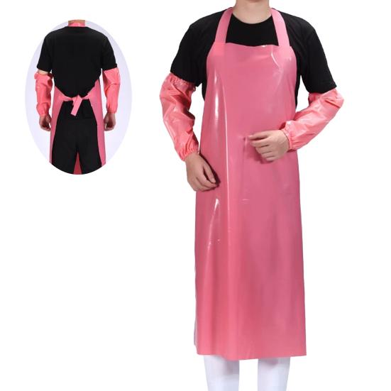 Waterproof Oil-Proof TPU Bib Apron with Sleeves Oil Resistant Chef Apron Food-Grade Plastic Apron for Seafood Processing Kitchen Food Factory A розовый