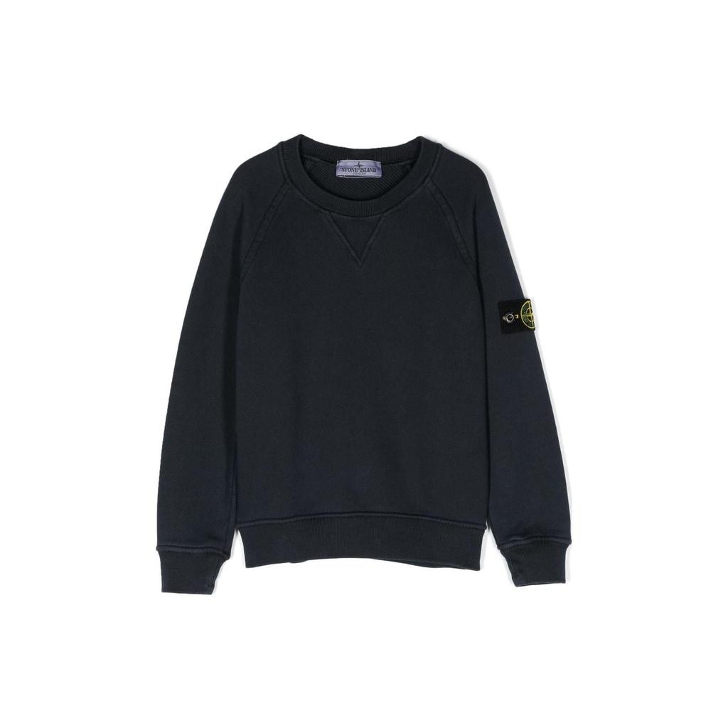 Stone Island Logo Patch Crew Neck Loose Fit Long Sleeve Sweatshirt Kids sweatshirt Black 791662141-V0129