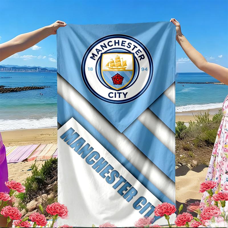 Manchester City FC Print Strandtuch, Vielseitiges Leichtes Saugfähiges Strandtuch für Pool Surfen Yoga Badezimmer, Perfektes Geburtstags-Urlaubsgeschenk