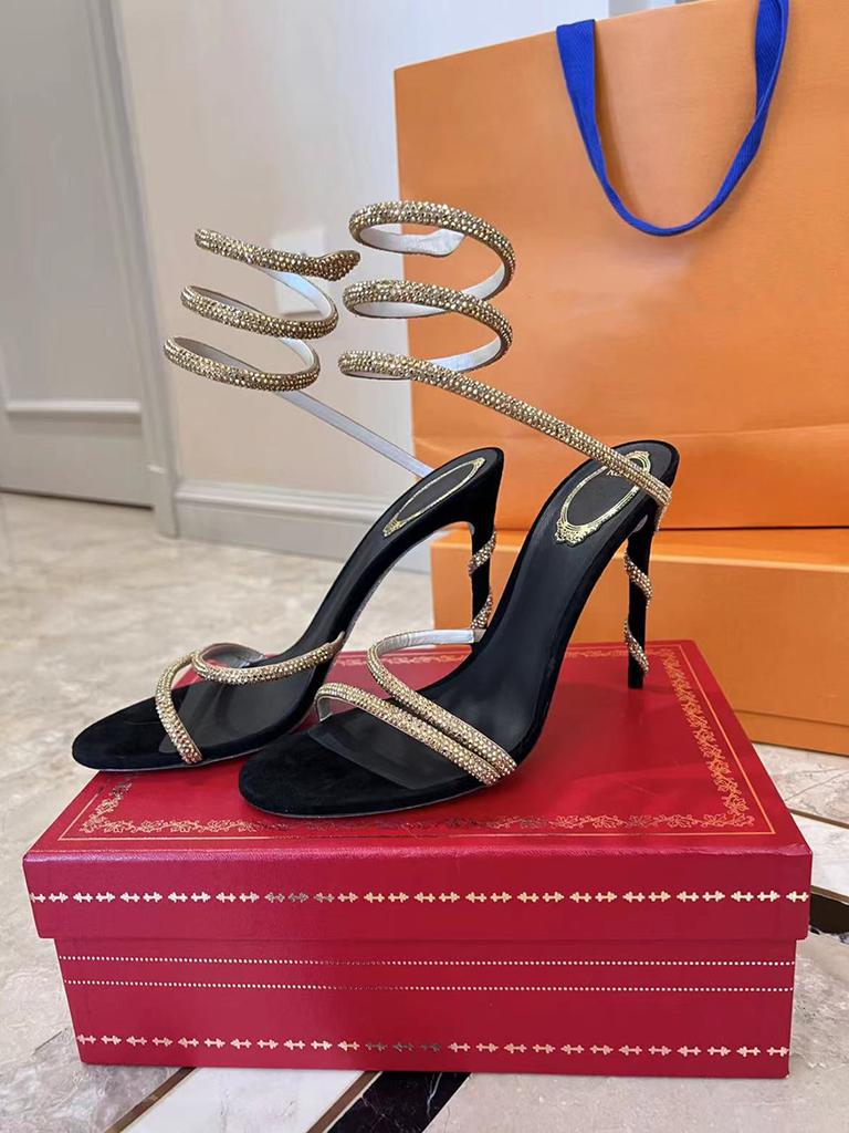 Modische Luxus-Kristall-Schlangen-Roll-Damen-Sandalen, Stilettoabsätze Damen Sommer 2026 High Heels Hochzeit Brautschuhe, Luxuspumps