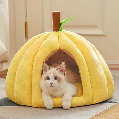 INS Plush Pumpkin Pet House with Removable Mat Autumn and Winter Warm Small and Medium Dog Cat Bed Cave Plush Indoor Kitten Puppy Sleeping Nest