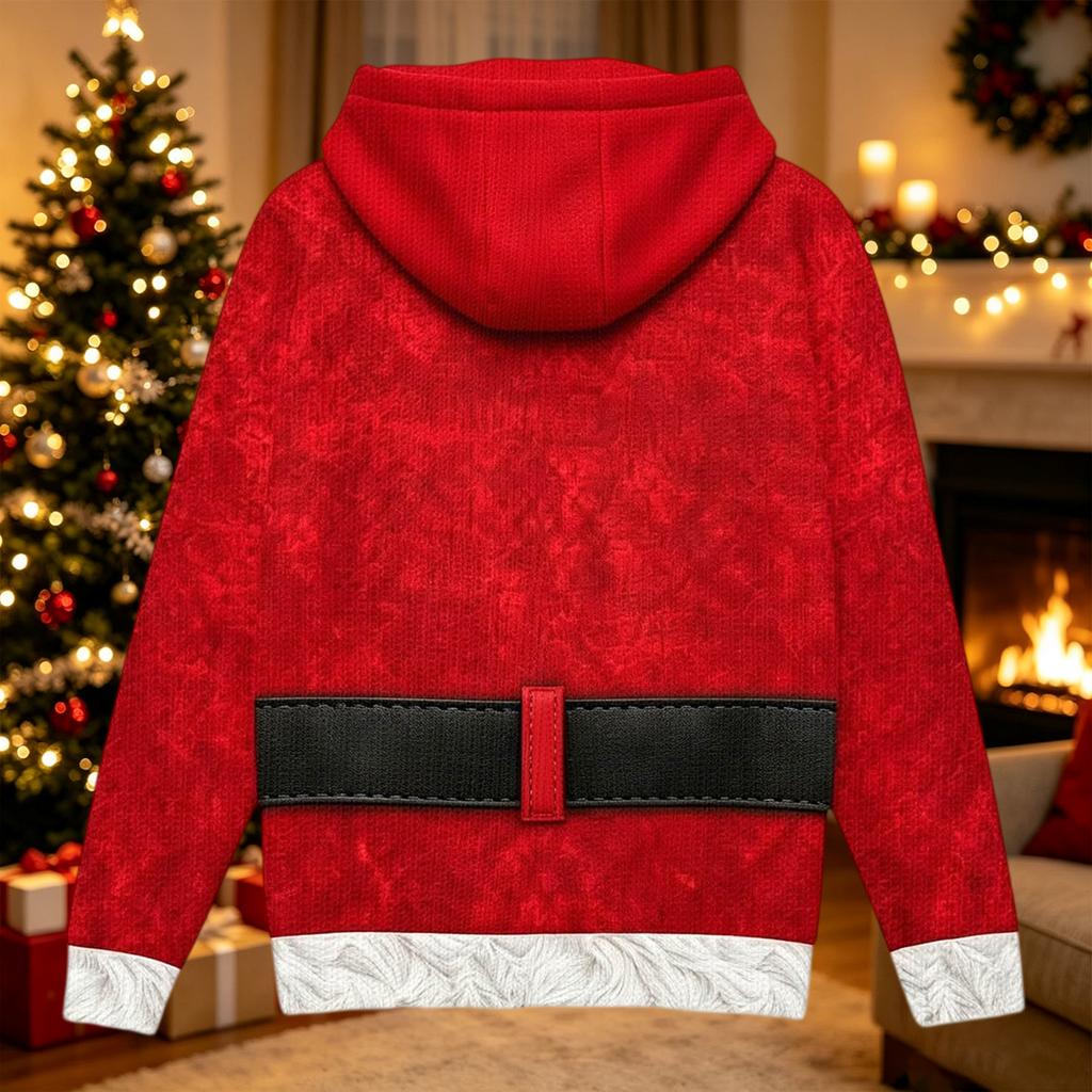 Men's Casual Loose Fit Long Sleeve Hooded Shirt Christmas Print Pullover