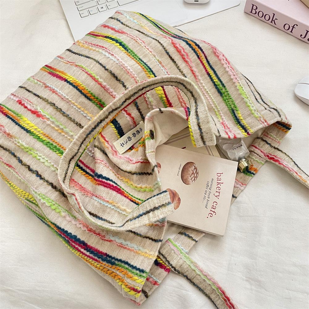 Rainbow Striped Women's Tote Bag Fashion Casual Shoulder Crossbody Handbag Street Style Shopping Bag