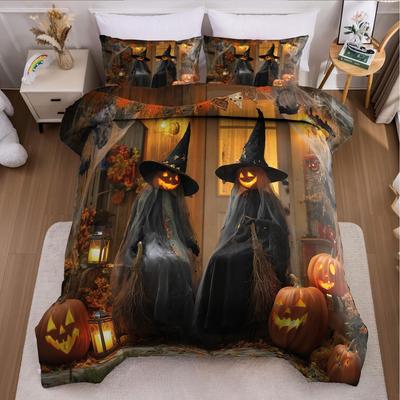 3-teiliges Weihnachts-Bettbezug-Set ohne Füllung, Bettdeckenbezug mit 2 KissenbezügenWeich und maschinenwaschbar Bettwäsche mit Halloween-Motiv