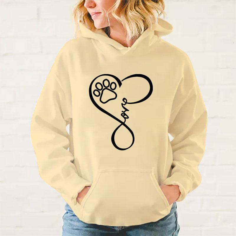Y2k Hoodies Fashion Women Love Dog Paw Print Hooded Sweatshirt Autumn Leisure Sports Pullover