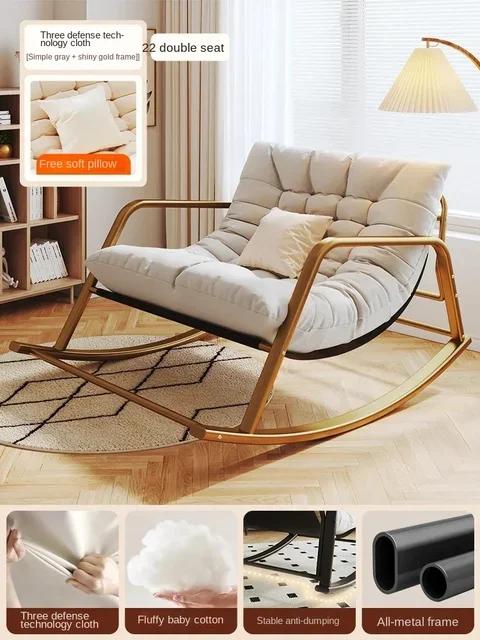 Adjustable Double Rocking Chair for Adults Leisure Chaise Lounge for Balcony and Home Large Folding Rocking Chair