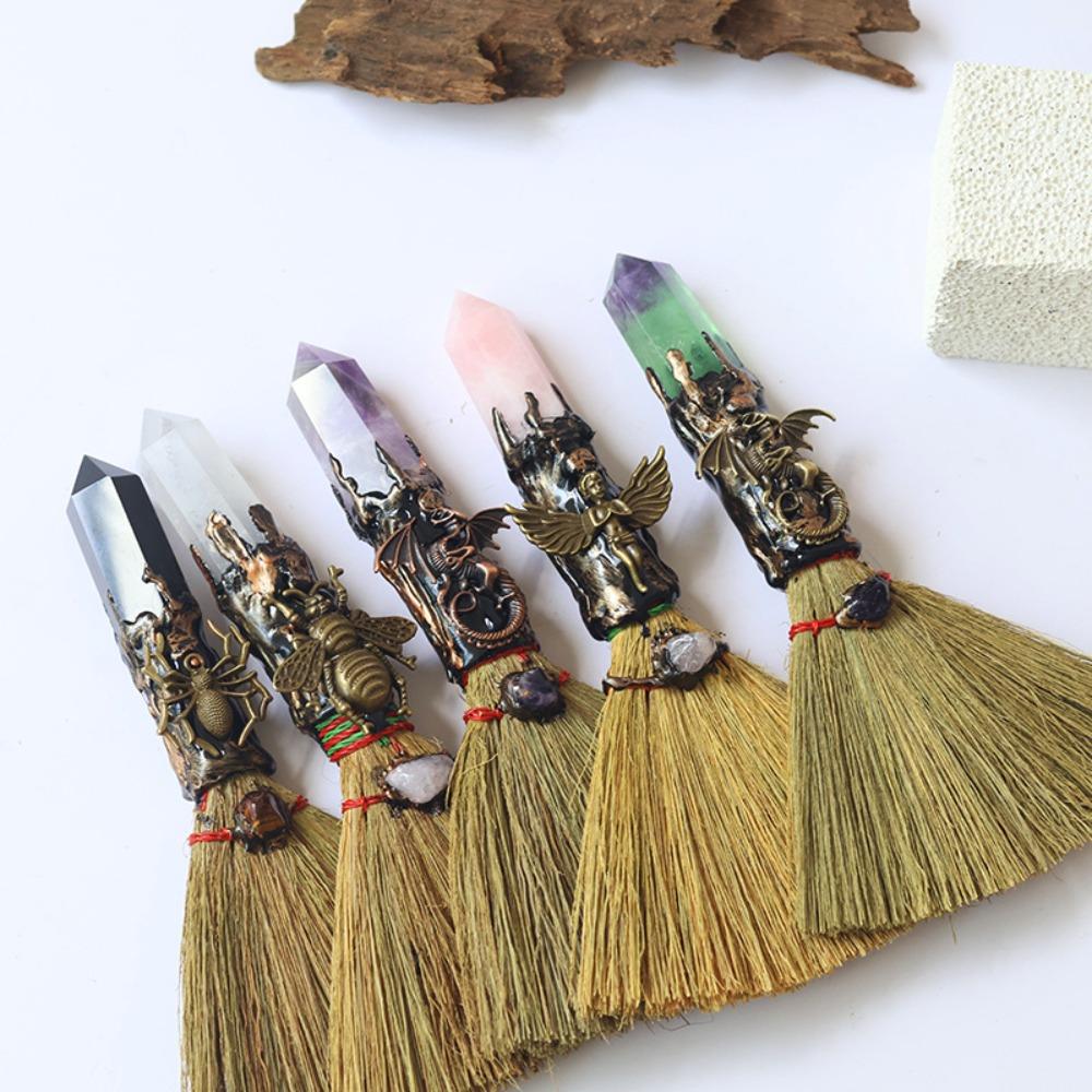 Rough Stone Crystal Column Point Stone Broom Natural Broom Craft Witch Broom Ornaments  Psychic