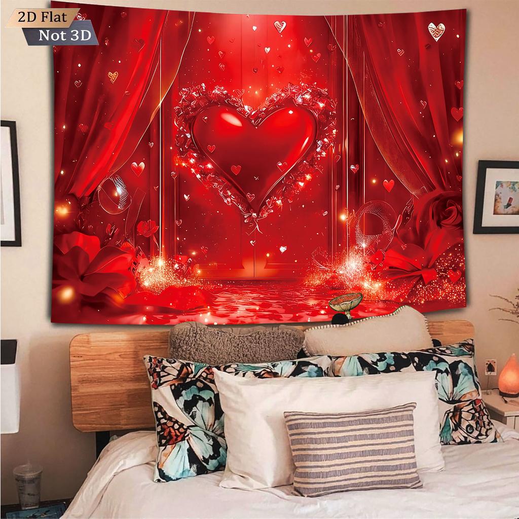 1pc Romantic Valentine's Day Red Love Print Tapestry Living Room Wall Decoration Background Cloth Machine Washable Space Pendant